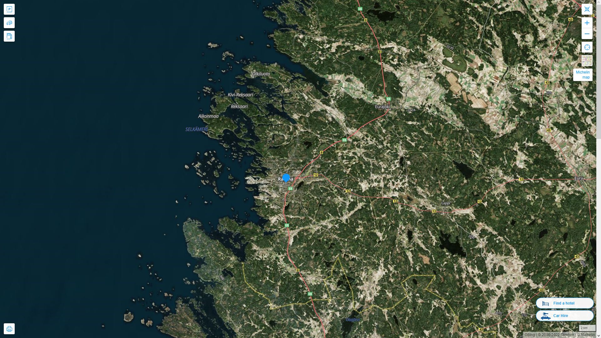 Rauma Finlande Autoroute et carte routiere avec vue satellite